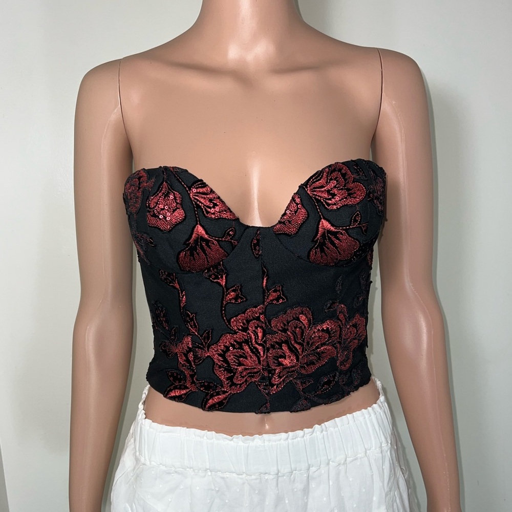 ❤️ Costarellos floral rose sleeveless corset crop top